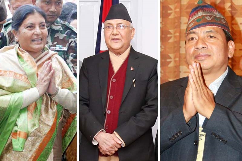 Bidya Devi Bhandari, KP Sharma Oli and Nanda Bahadur Pun