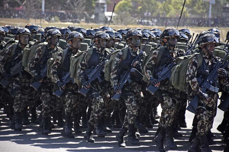 A Nepali Army troop takes out a parade